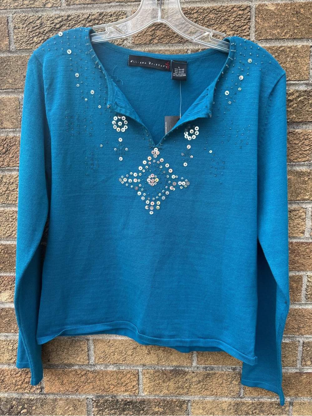 Teal Long-Sleeve Top with Sequin Embellishment